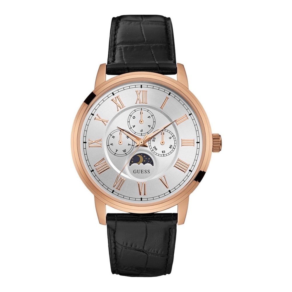 New GUESS Mens Multi-Function Leather Watch